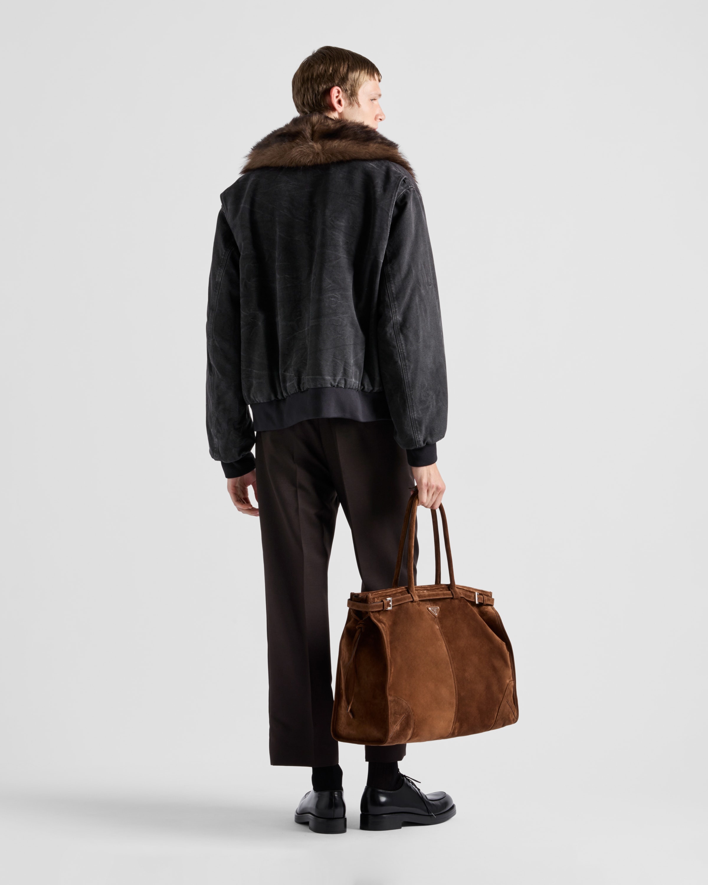 Cotton blouson jacket with shearling collar - 5
