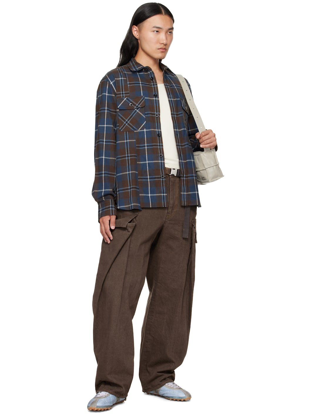 Brown & Blue Plaid Flannel Shirt - 4