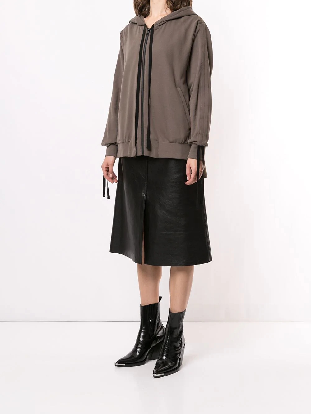 asymmetric hem knit hoodie - 3