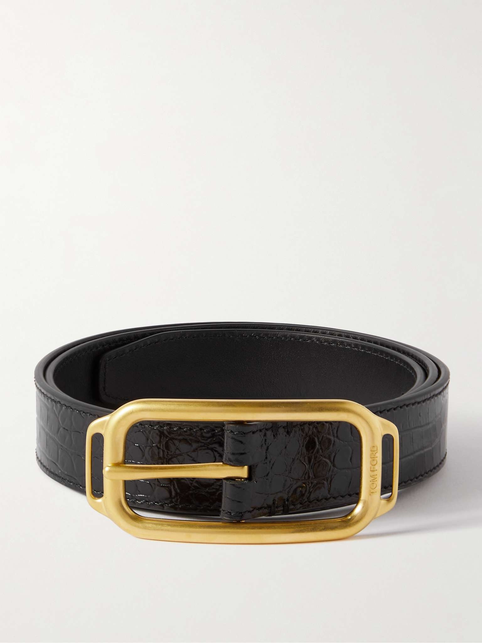 3cm Glossed Croc-Effect Leather Belt - 1