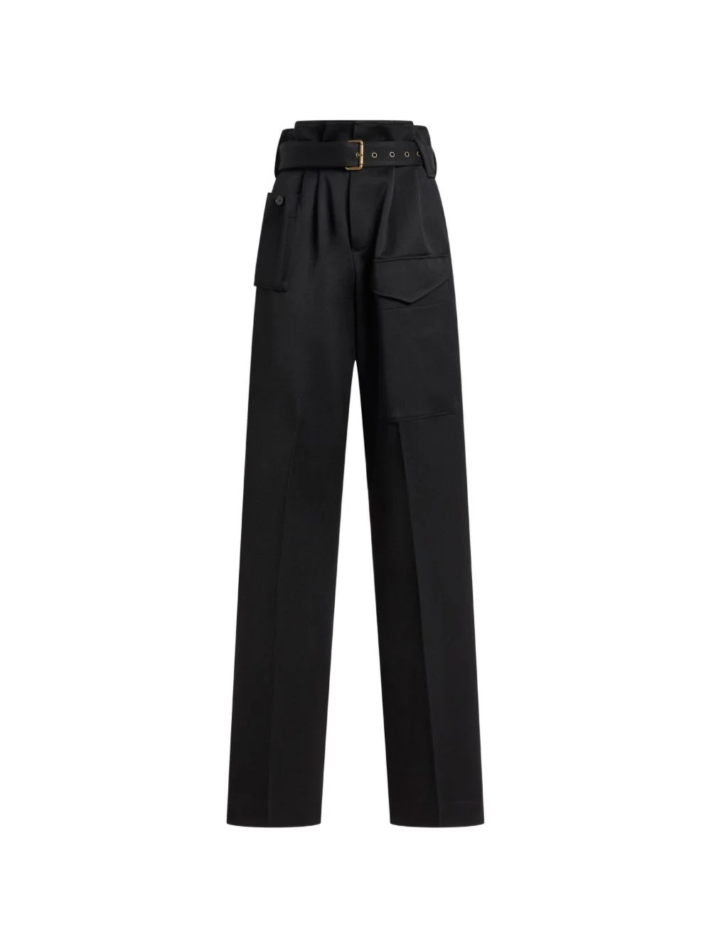 straight-leg wool trousers with pockets and belt - 1