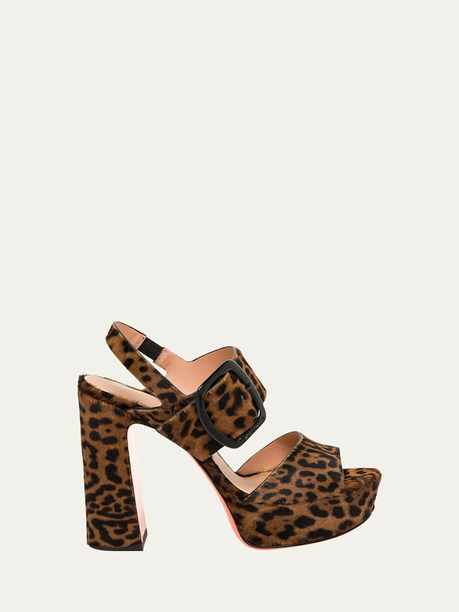 Bruxel Leopard-Print Calf Hair Platform Sandals - 1