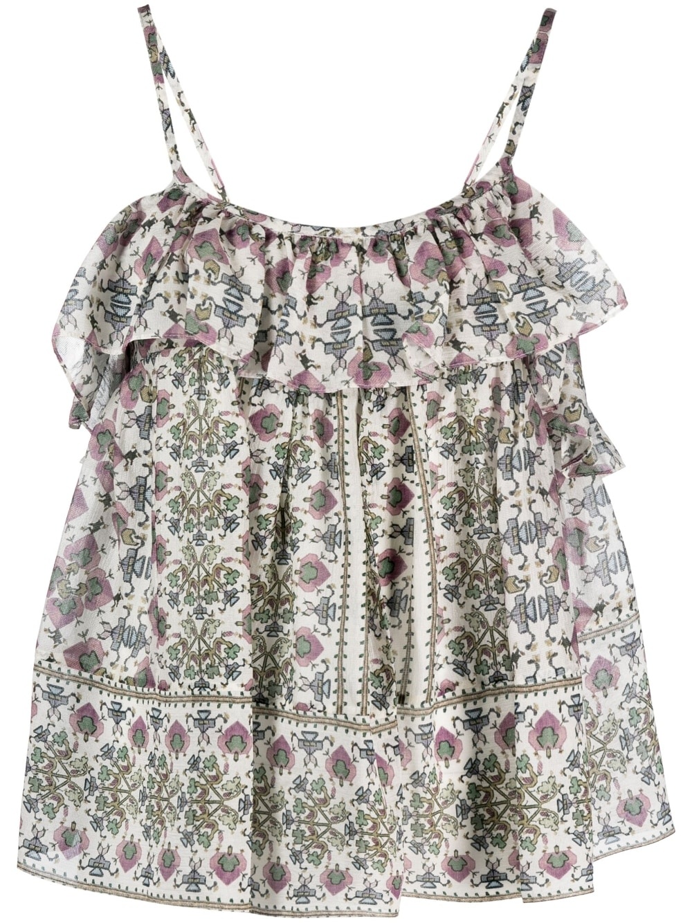 graphic-print ruffled camisole top - 1