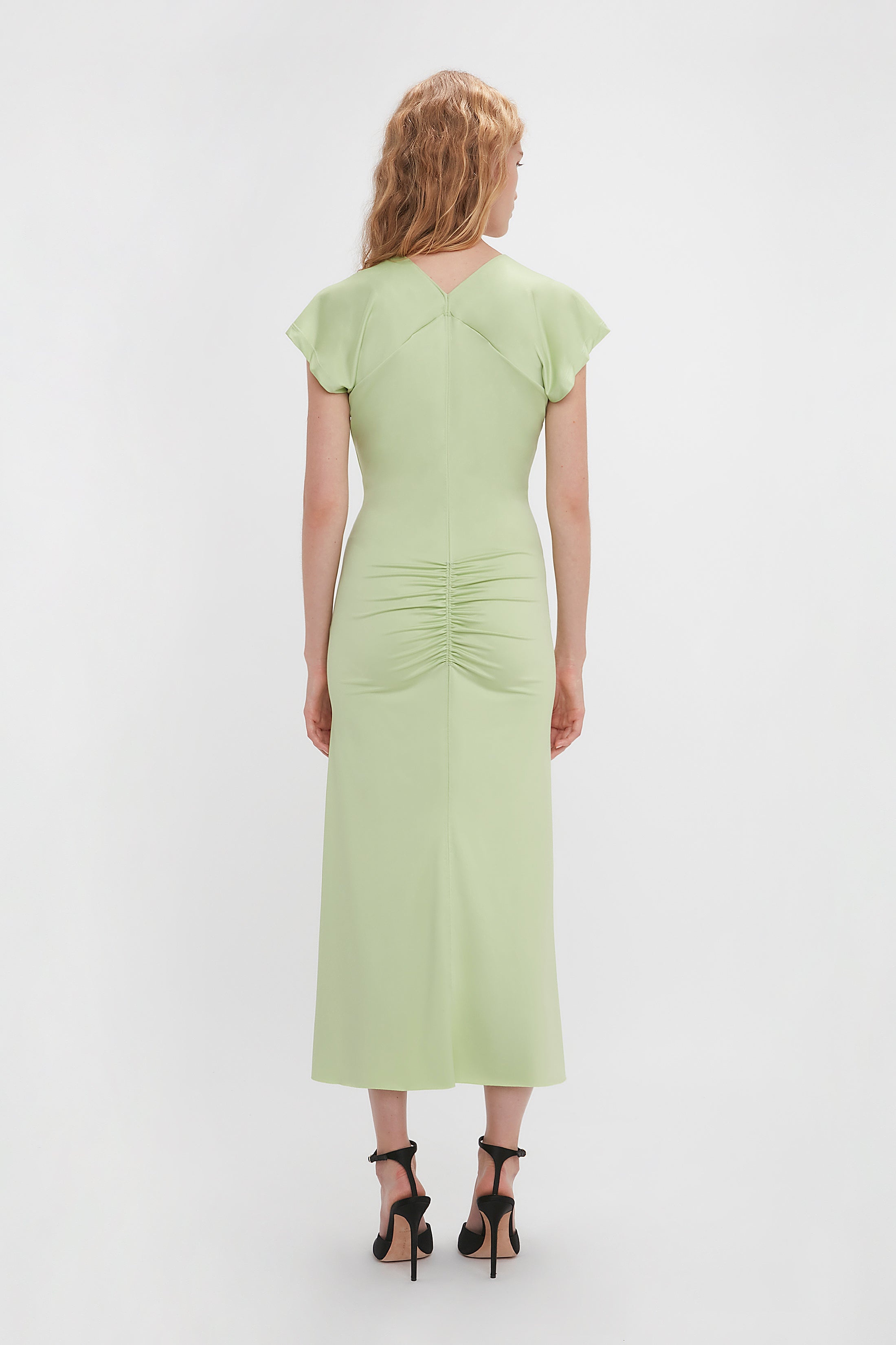 Sleeveless Rouched Jersey Dress In Pistachio - 4