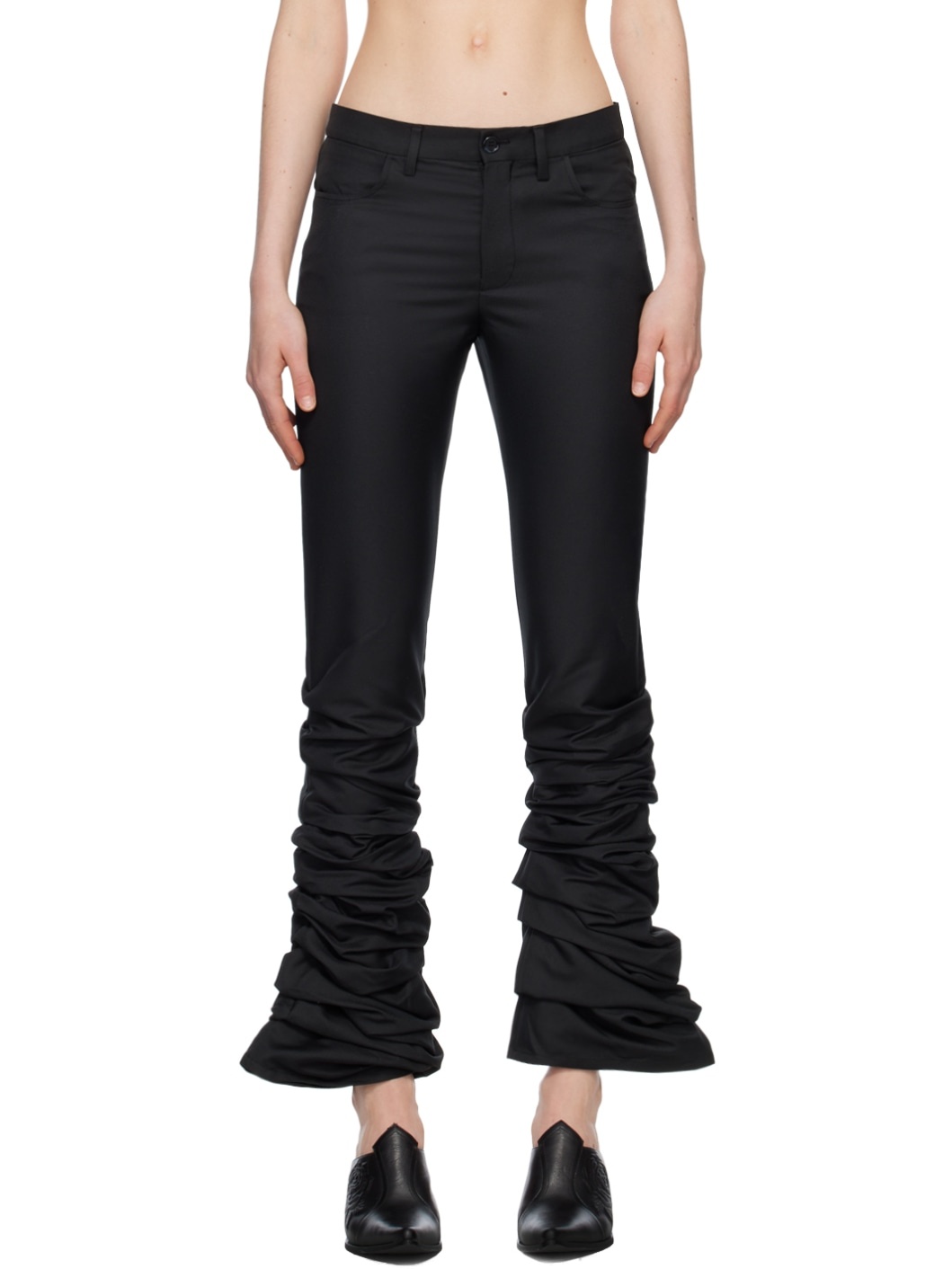 Black Gathered Trousers - 1