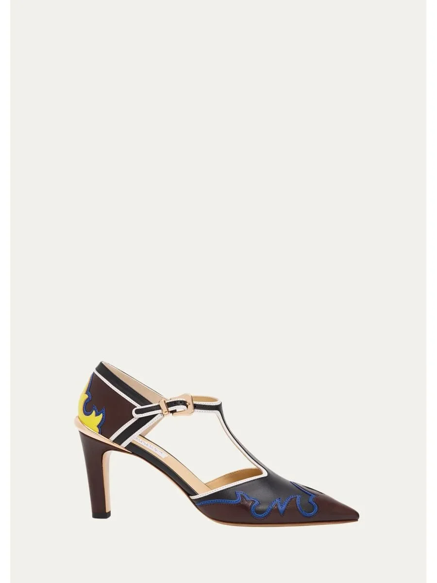 75mm Duna Western Leather Ankle-Strap Pumps - 1