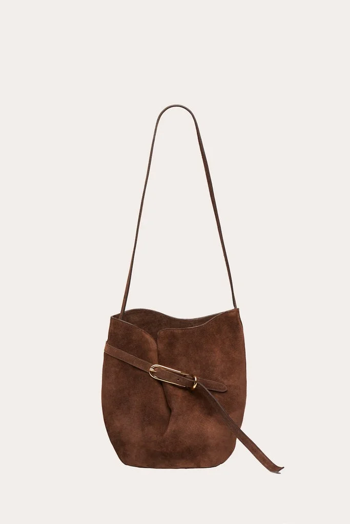 BELTED BUCKET BAG DARK BROWN SUEDE GOLD - 1