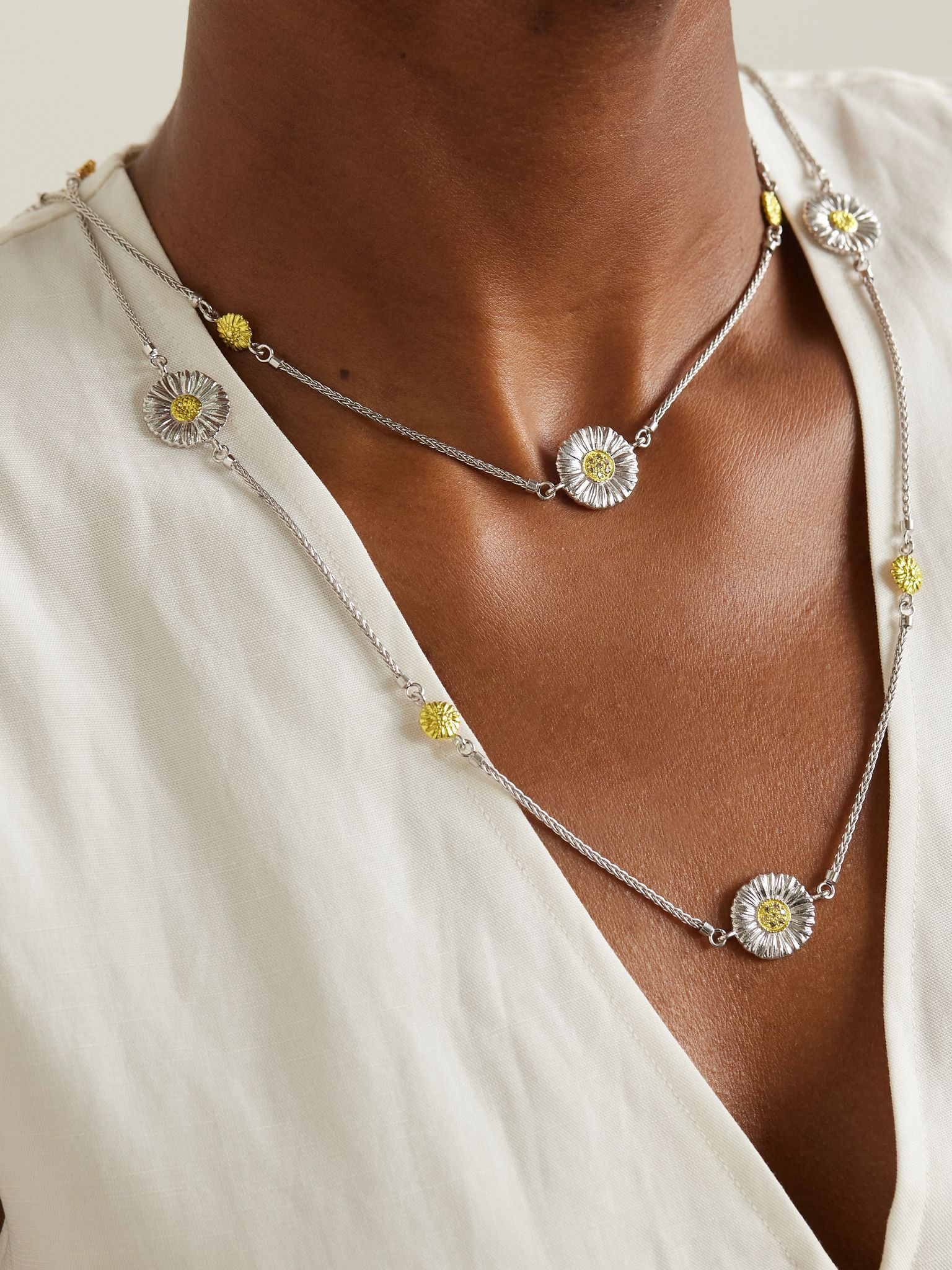 Blossoms rhodium-plated sterling silver and gold vermeil diamond necklace Silver - 2