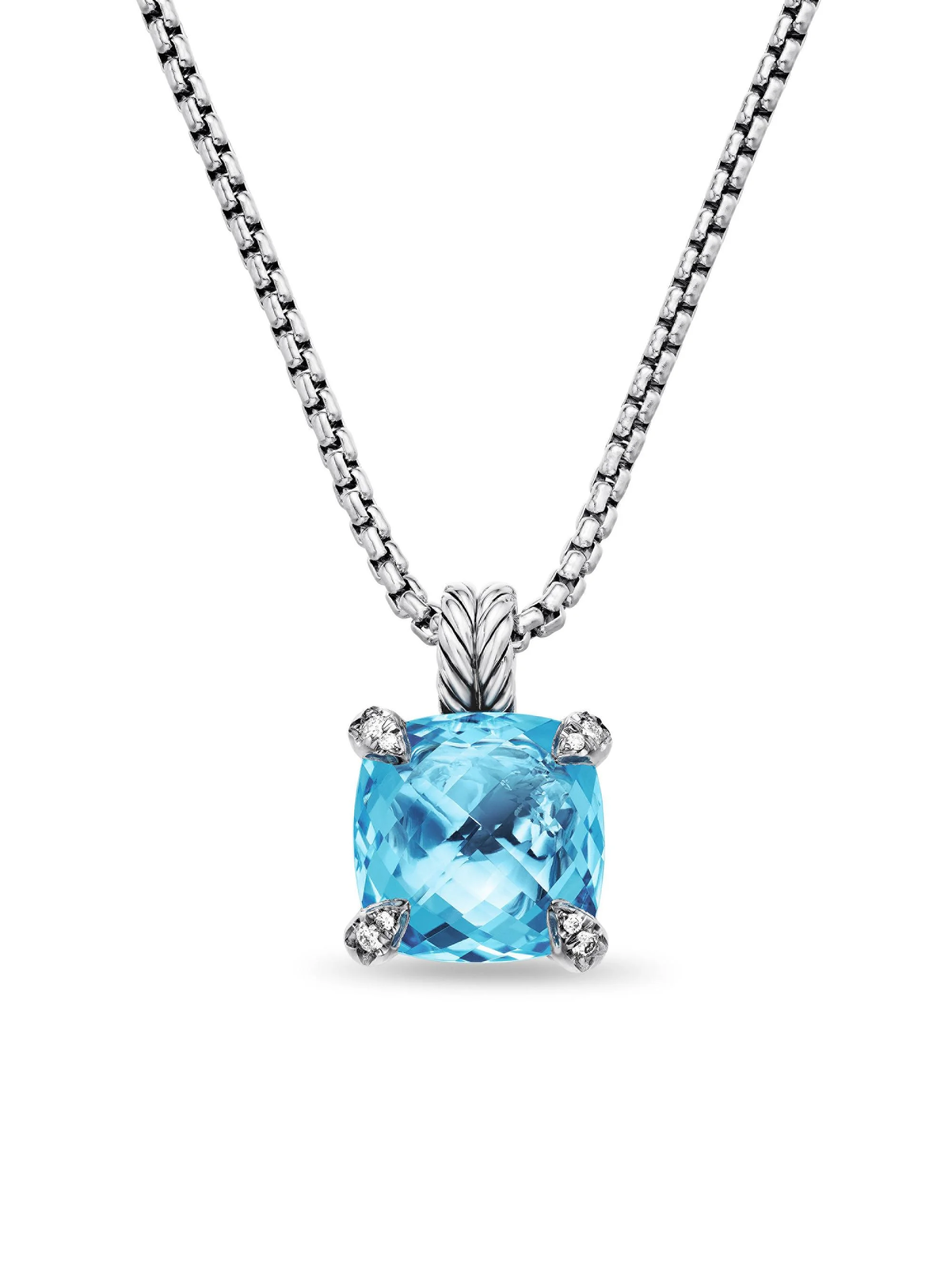 Women's Chatelaine Pendant Necklace in Sterling Silver - Blue Topaz - 1