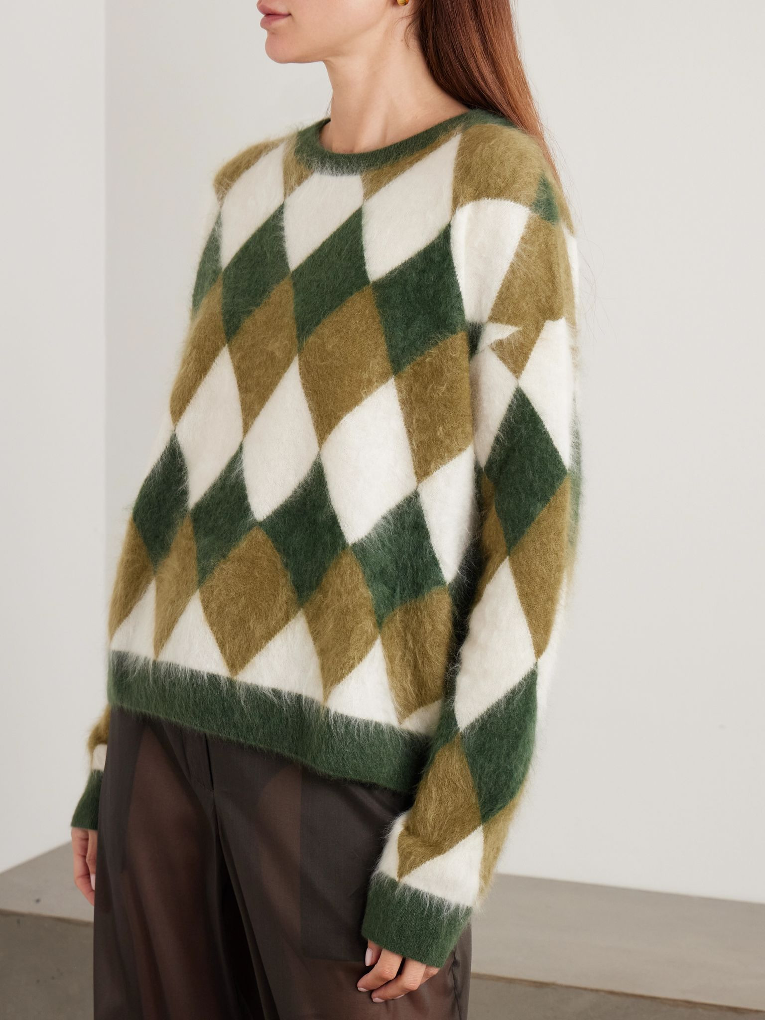 Leon argyle brushed organic cashmere sweater Green - 3