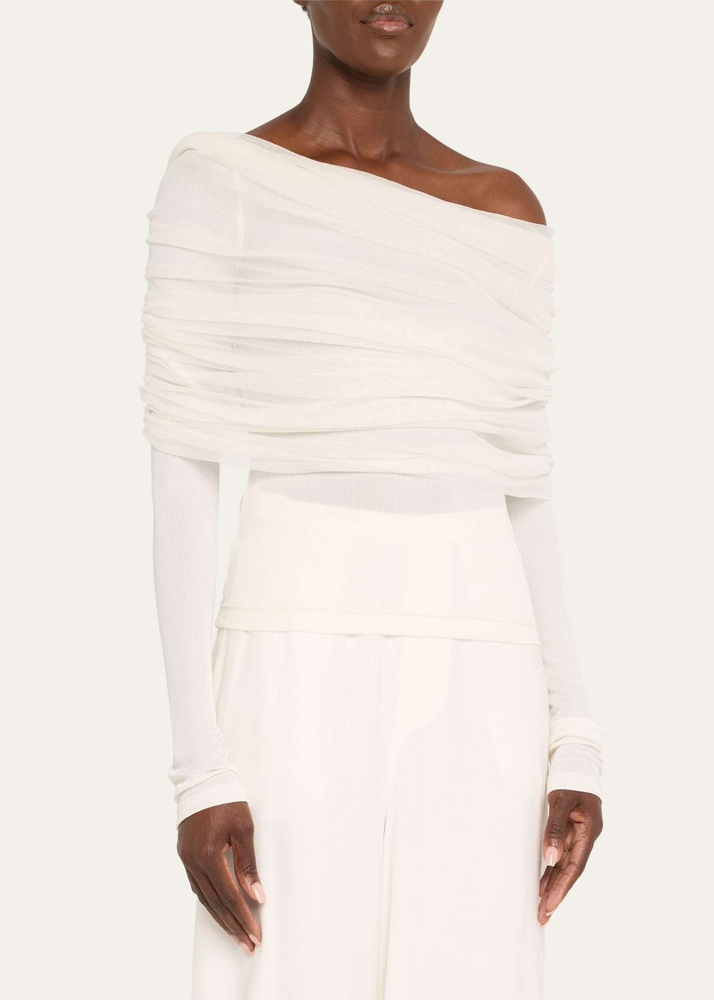 Sonora Veiled Off-Shoulder Tulle Top - 4