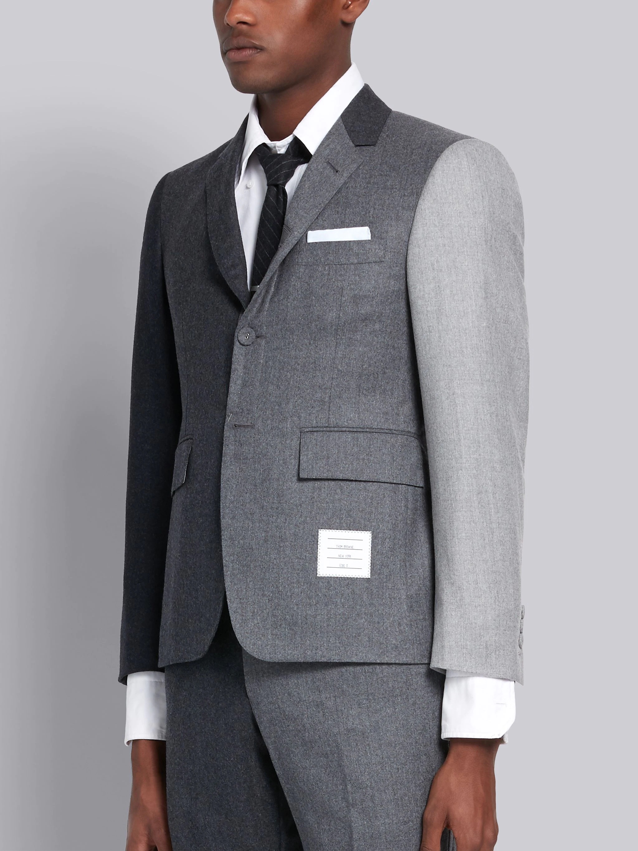 Dark Grey Fun-mix Super 120's Wool Flannel Classic Jacket - 3