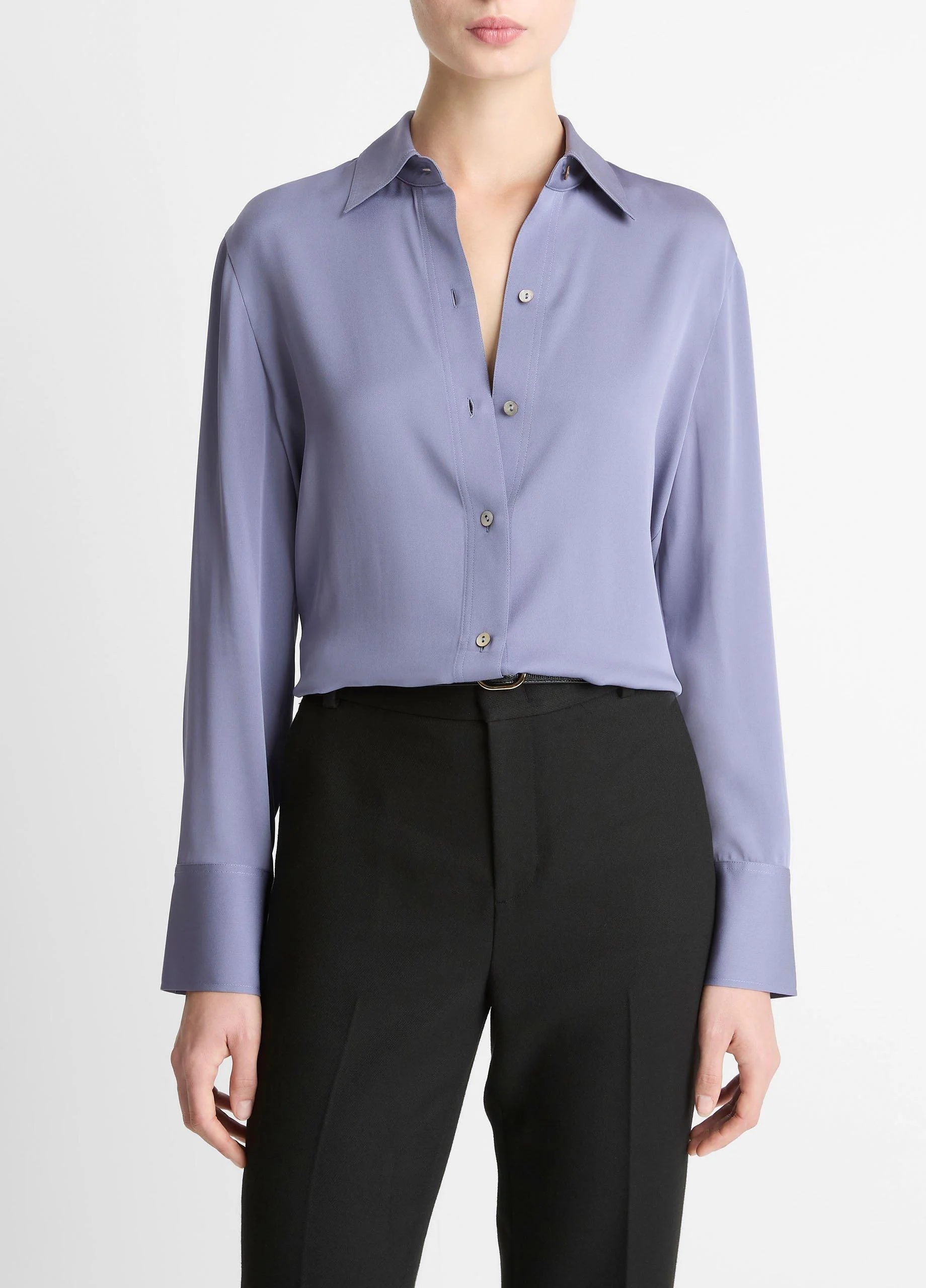 Stretch-Silk Button-Front Blouse - 1