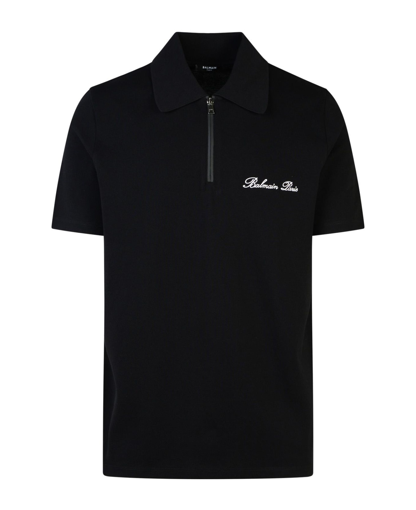 'signature' Black Cotton Polo Shirt - 1