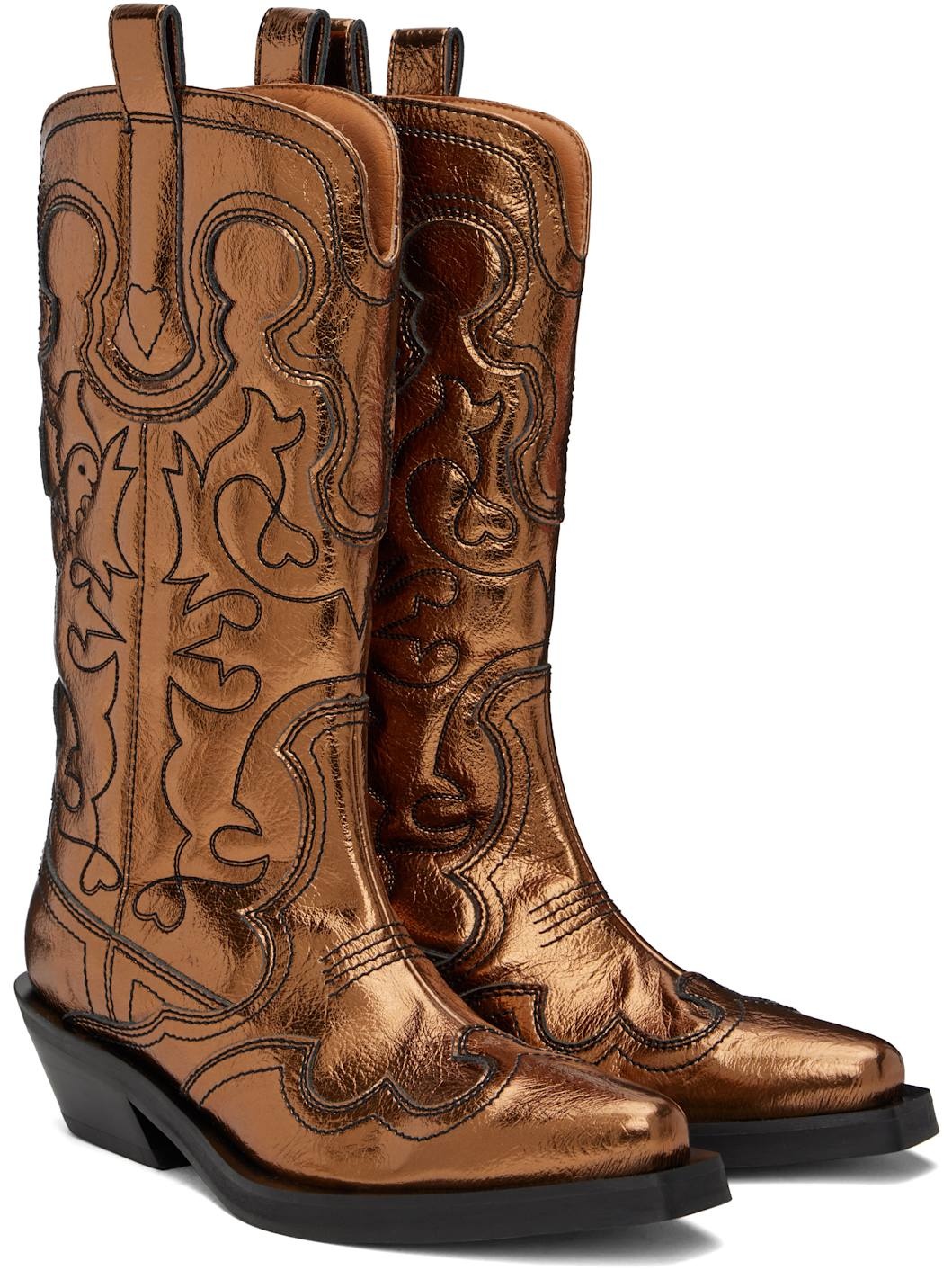 Gold Mid Shaft Embroidered Western Boots - 4