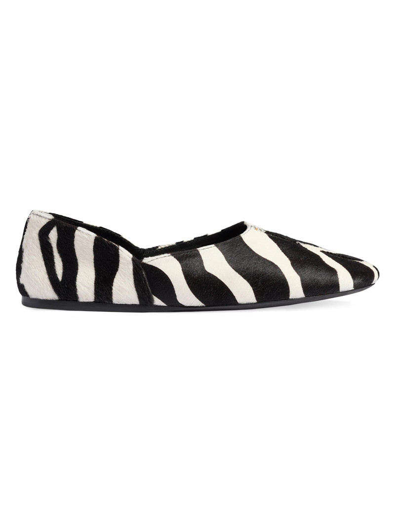 Women's Jane Zebra-Printed Calf Hair Ballerina Flats - Black White 1