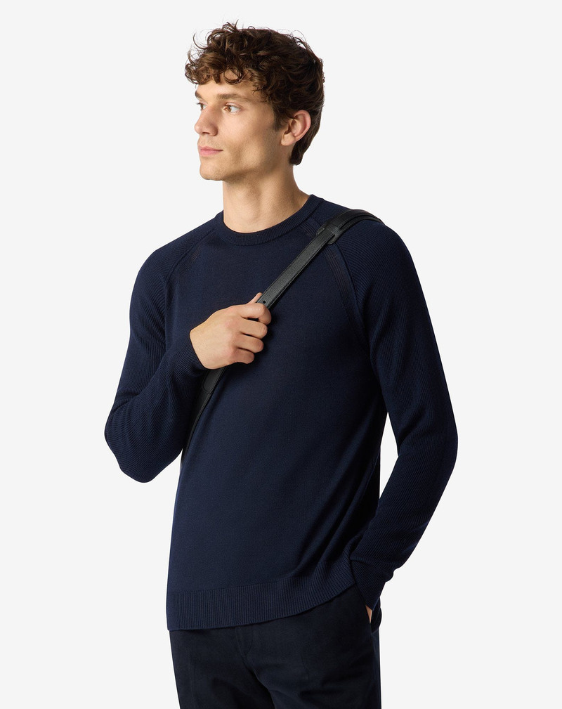 CORNELIANI Blue raglan crew neck merino wool jumper outlook