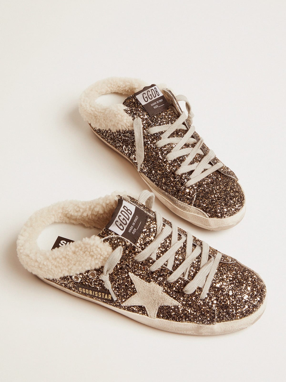 Super-Star sabot-style sneakers with glitter and shearling lining - 2