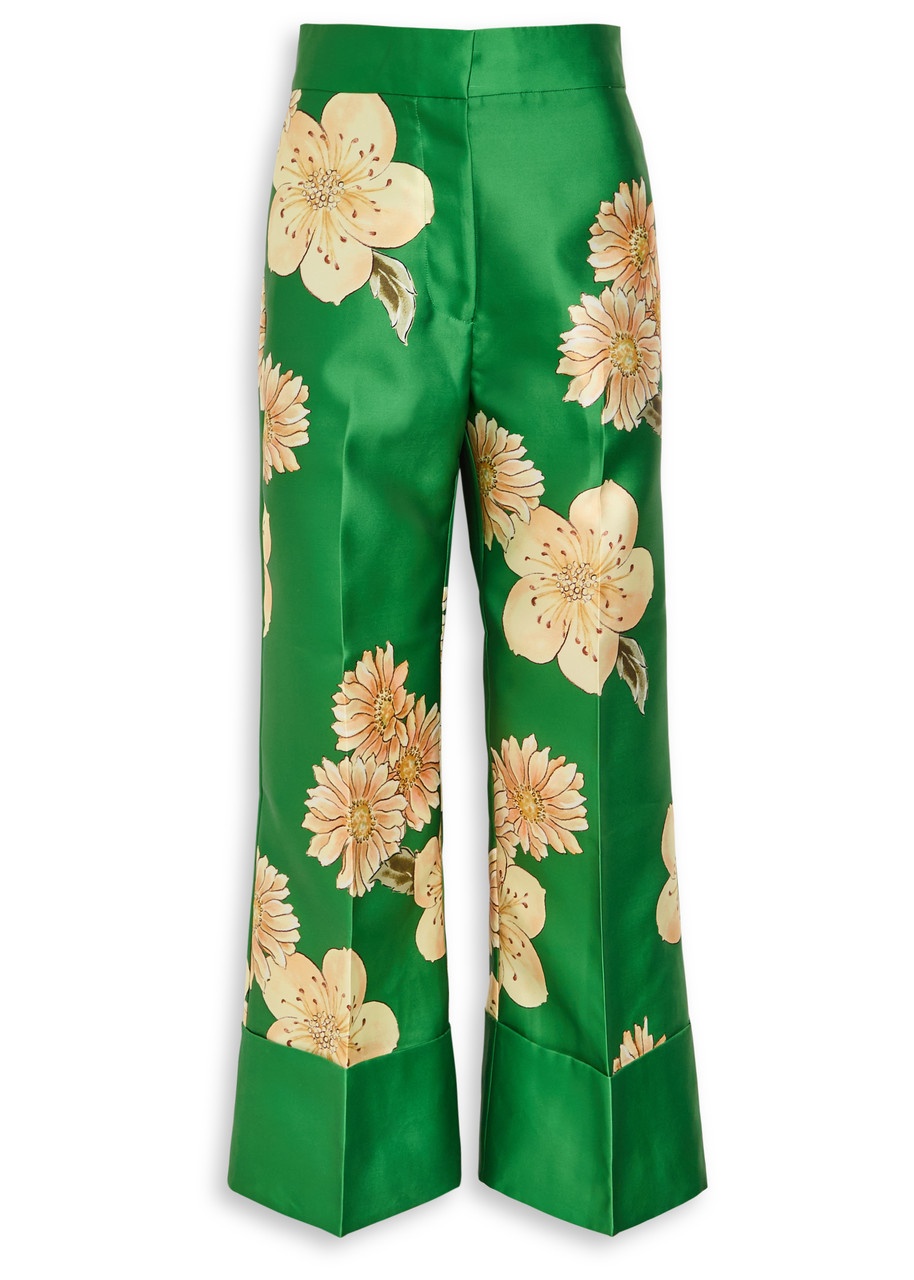 Alemais Sage Floral-print Satin Trousers - 1