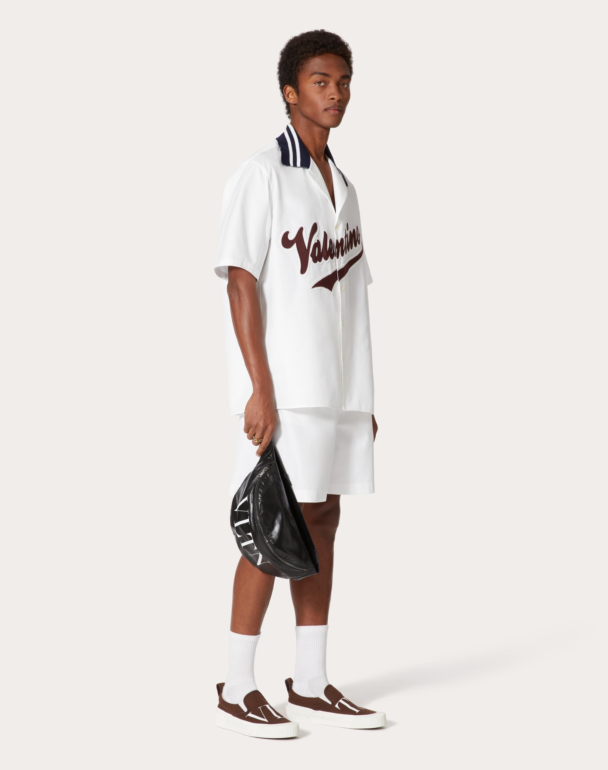 COTTON BOWLING SHIRT WITH VALENTINO PATCH - 2
