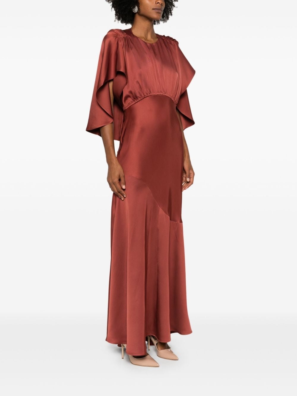 cape-insert round-neck maxi dress - 3