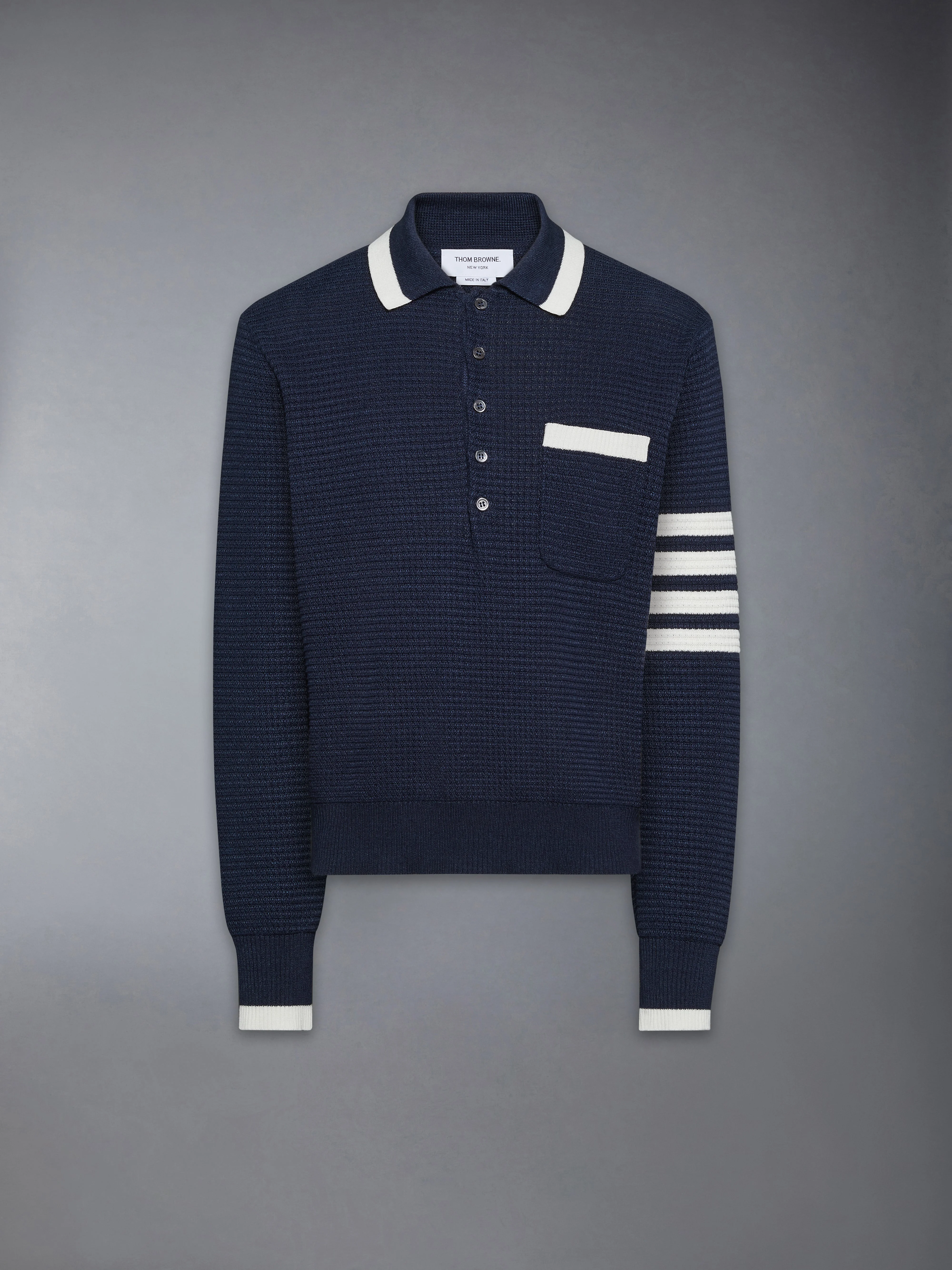 TEXTURED STITCH 4-BAR RELAXED LONG SLEEVE POLO - 1