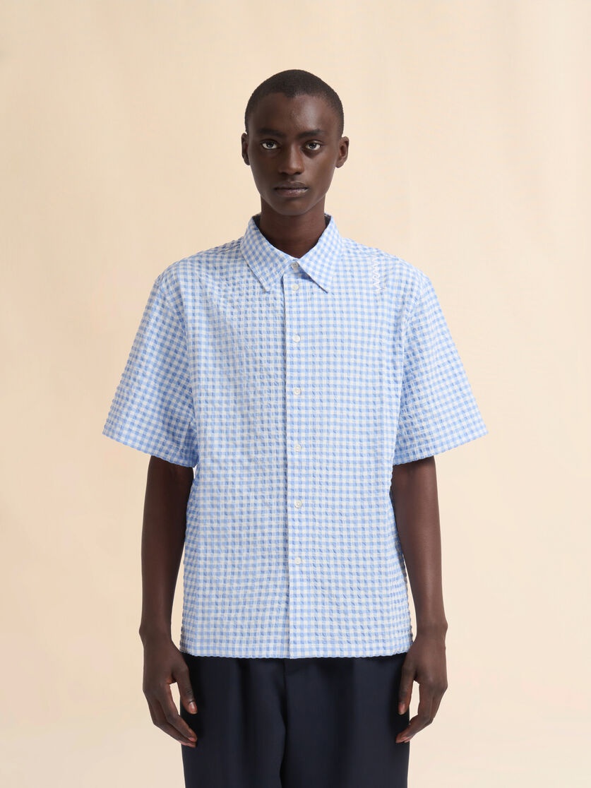 LIGHT BLUE AND WHITE SEERSUCKER CHECKED SHIRT - 2