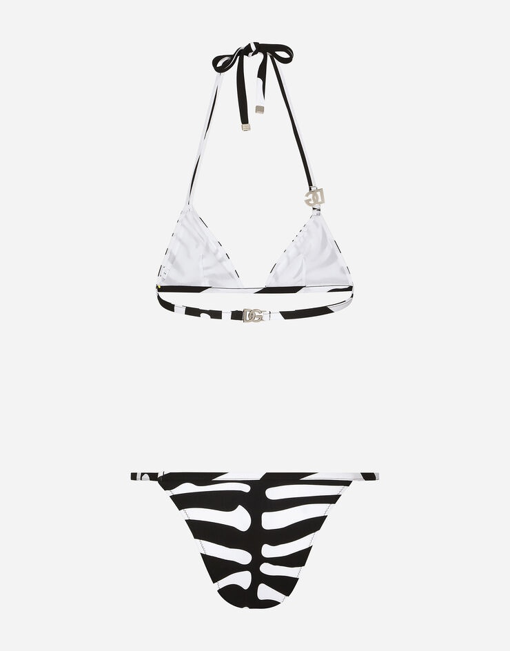 Zebra-print triangle bikini with DG logo - 2