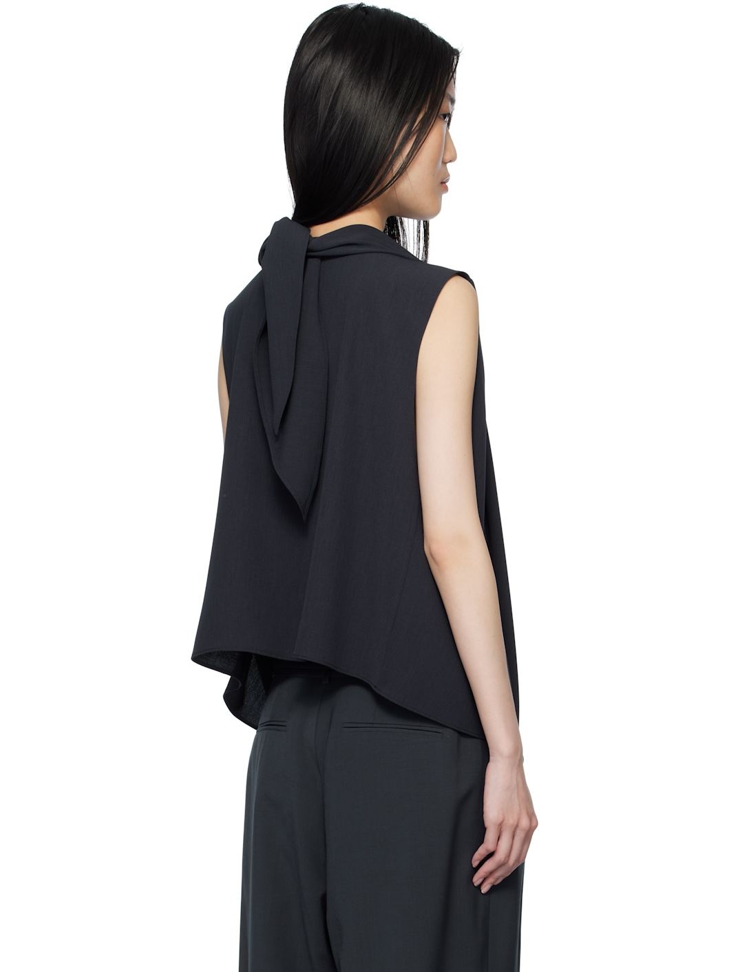 Navy Drape Sleeveless Tank Top - 3