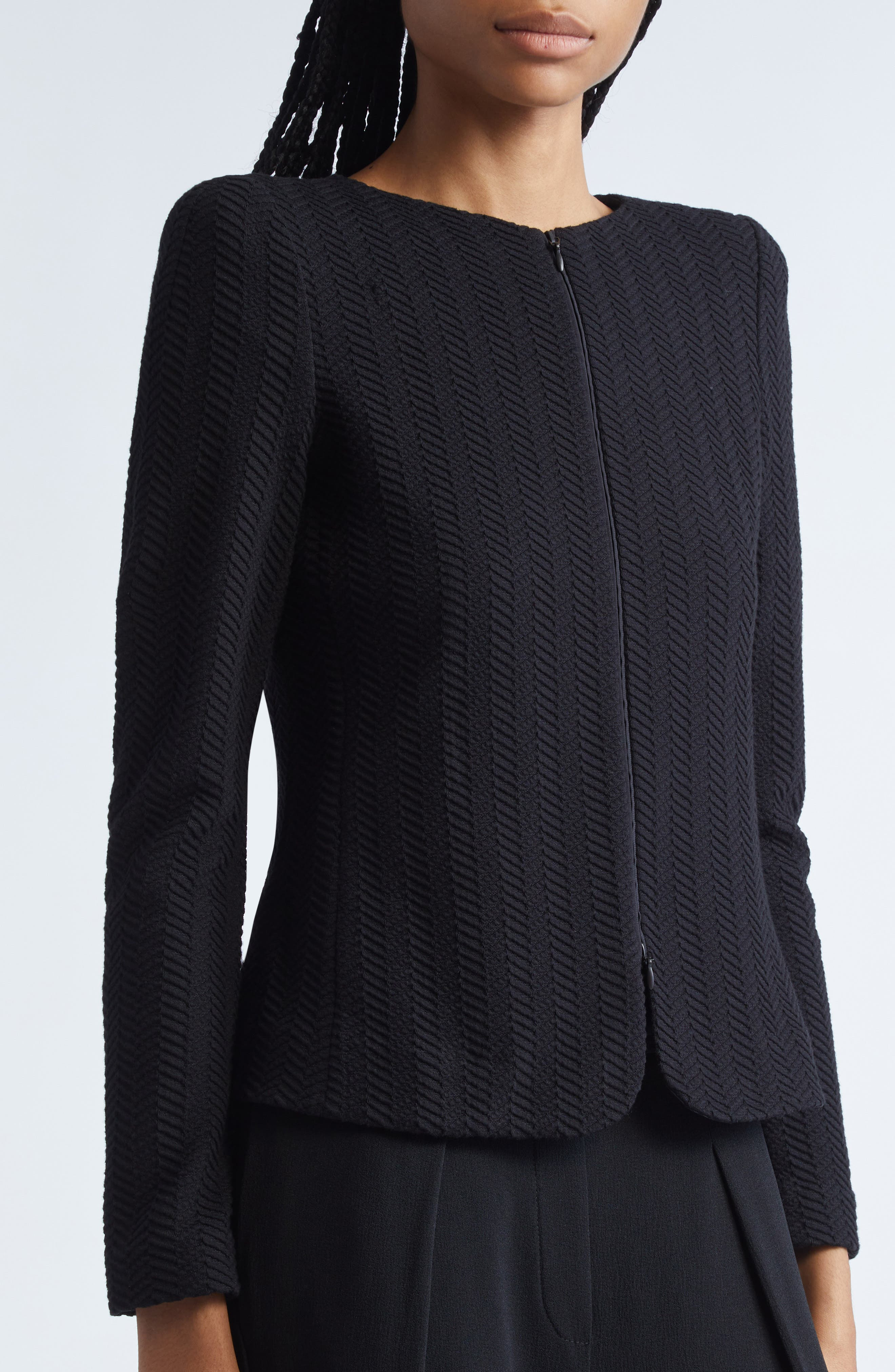 Emporio Armani Chevron Knit Jacket in Solid Black at Nordstrom - 5