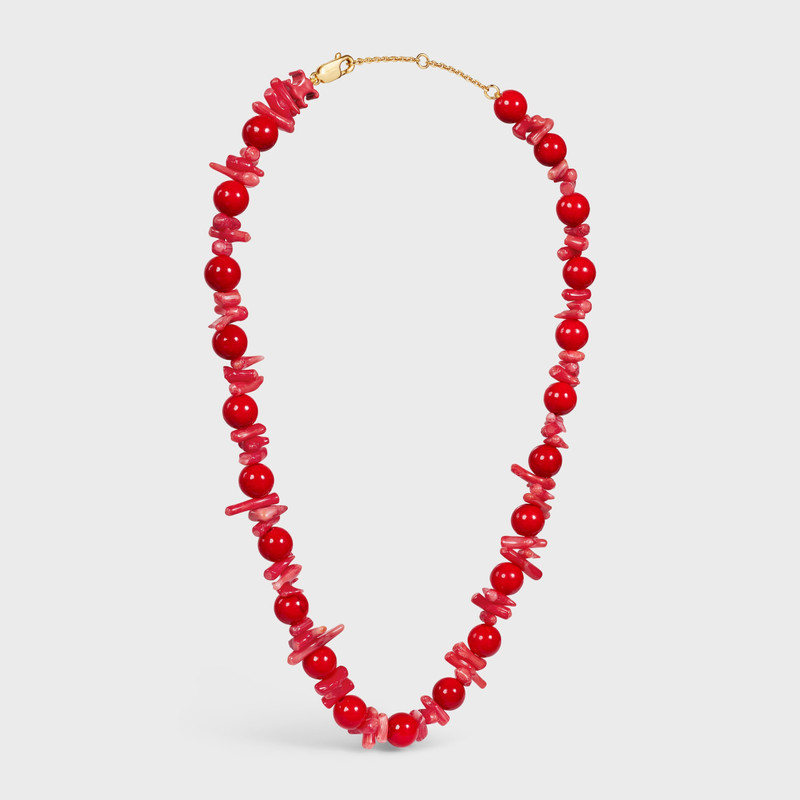 ÉTÉ CELINE BEADS NECKLACE IN CORAL, CALCITE, VARNISH AND BRASS WITH GOLD FINISH 3