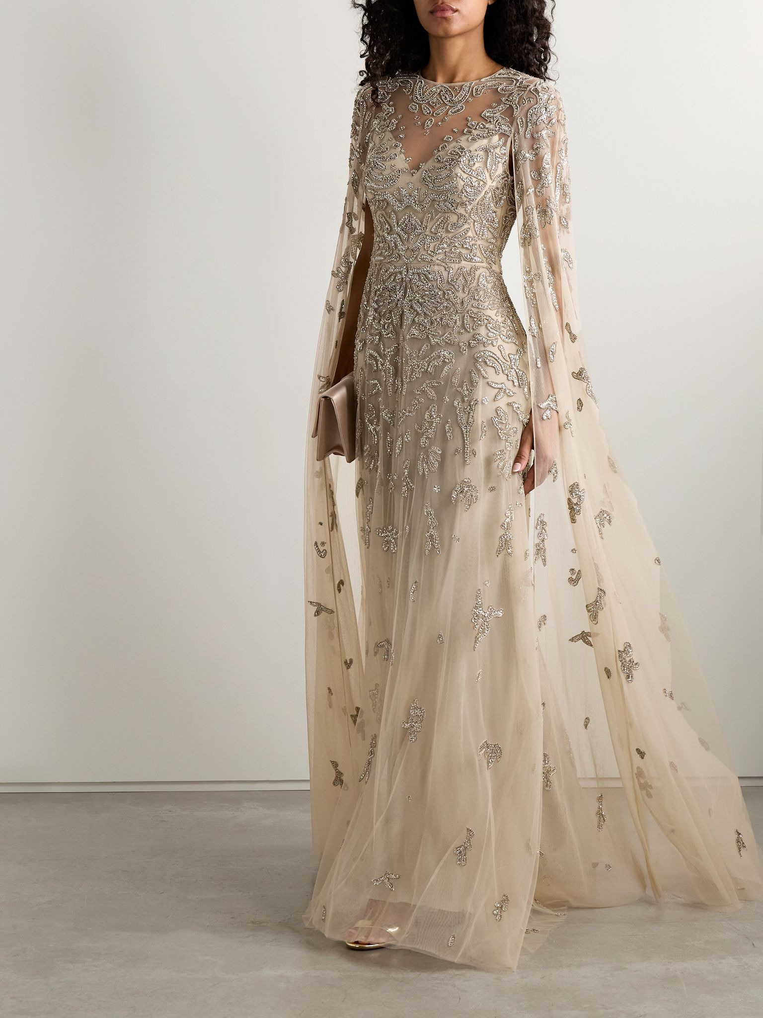 Freya draped embellished tulle gown Beige - 2