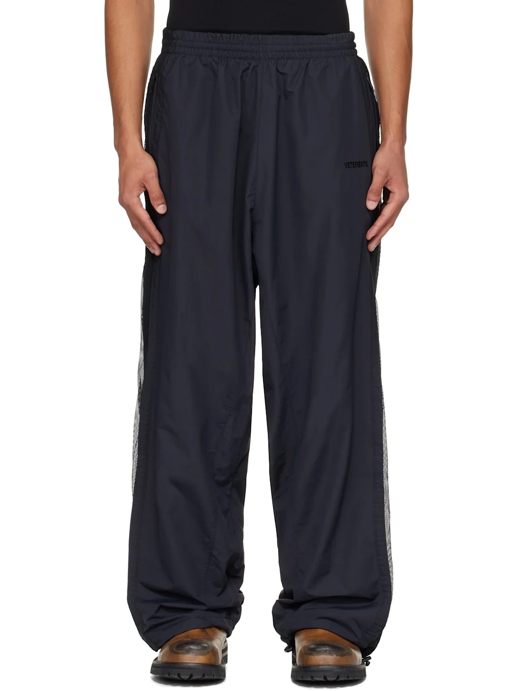 Black Mesh Panel Track Pants - 1