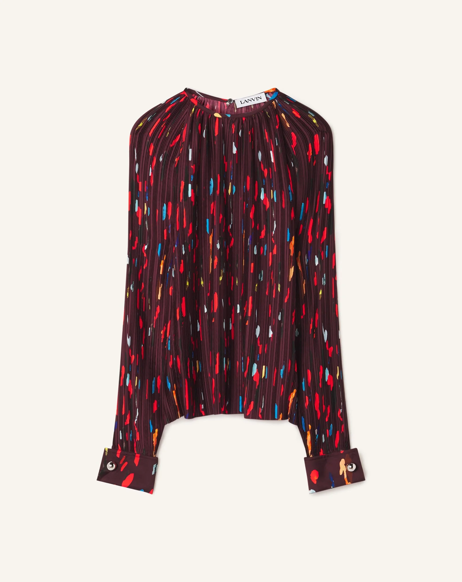 PRINTED PLEATED CHARMEUSE TOP - 1