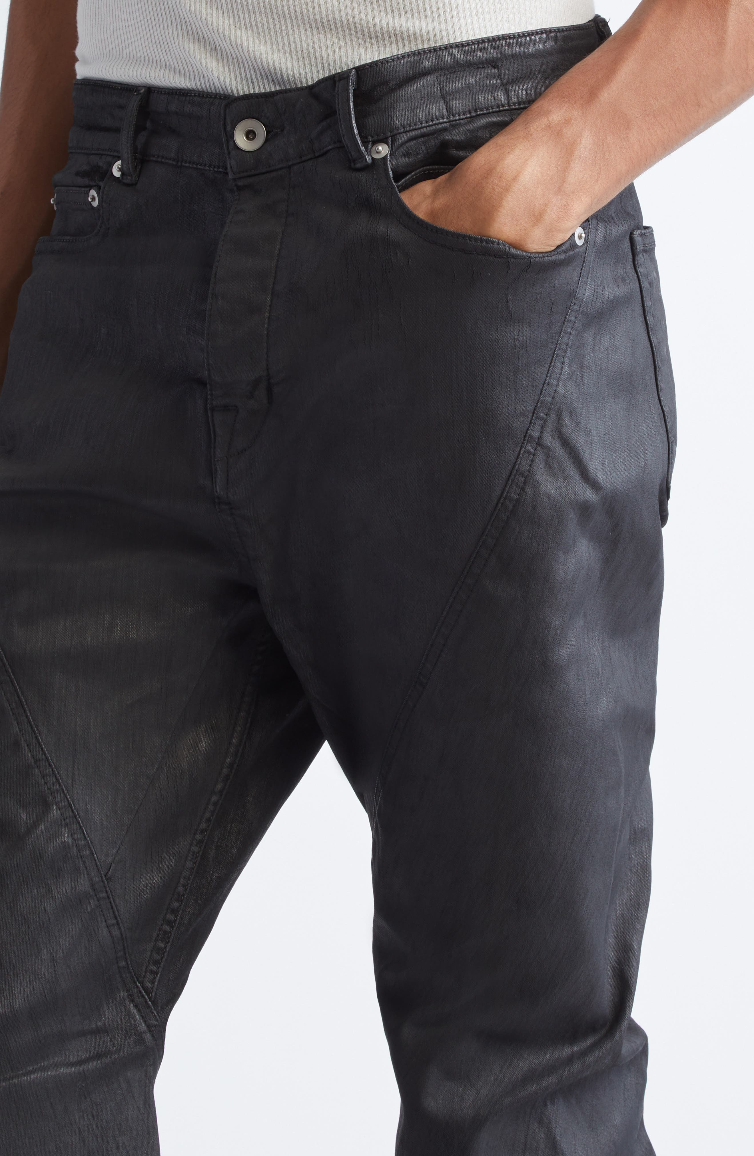 Rick Owens DRKSHDW Bias Waxed Bootcut Jeans in Black Wax at Nordstrom - 5