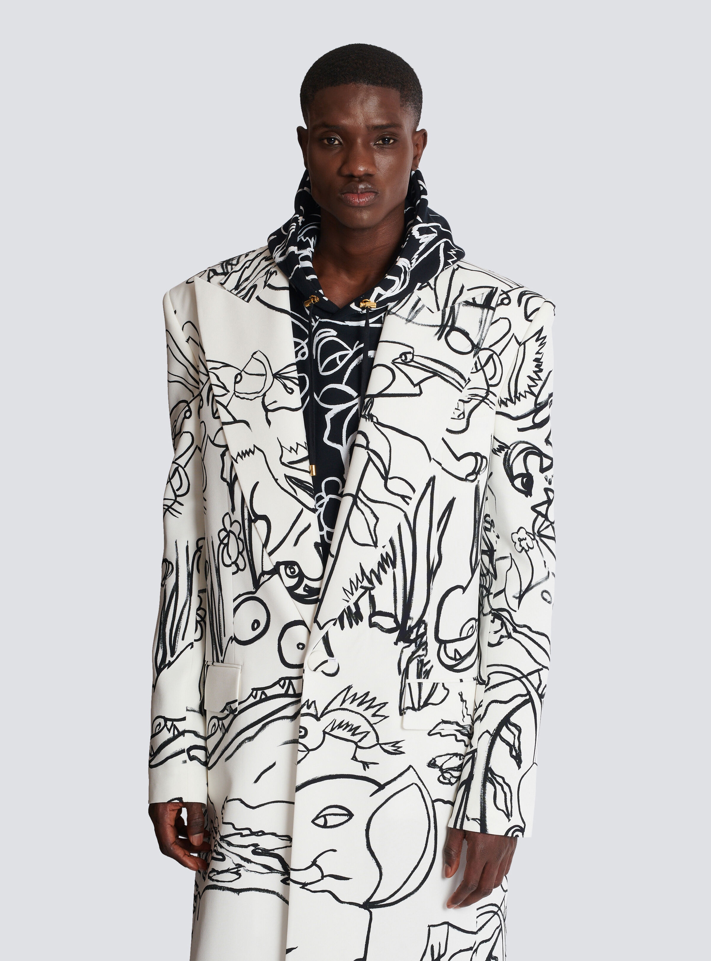Disney x Balmain: The Lion King - Long crepe coat with Enfant Précoce print - 6