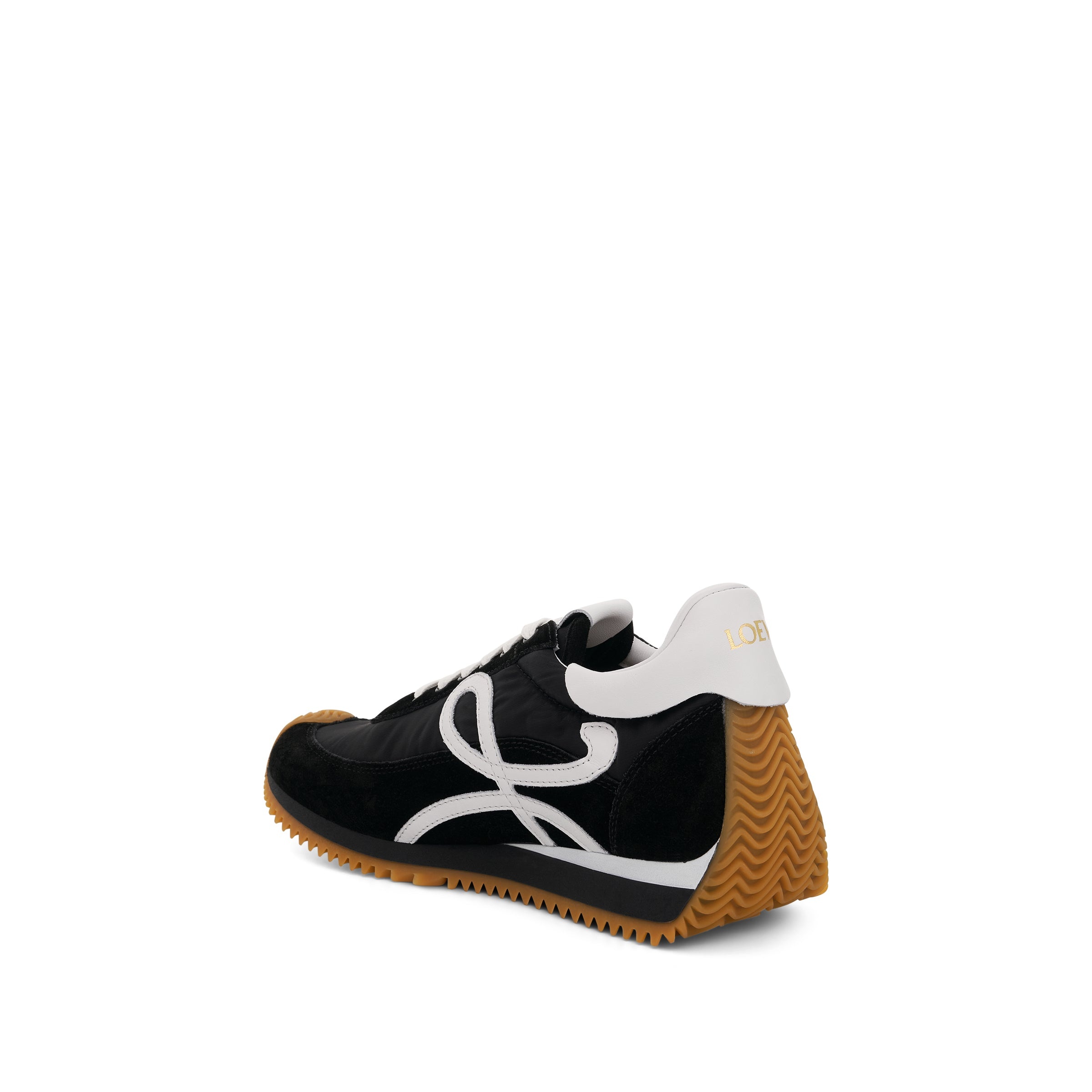 Flow Runner Sneaker in Nylon and Suede in Black/White - 3