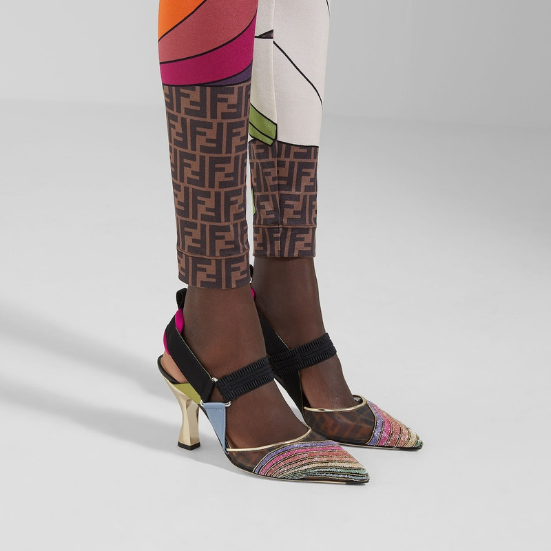 FENDI Brown mesh high-heeled slingbacks outlook