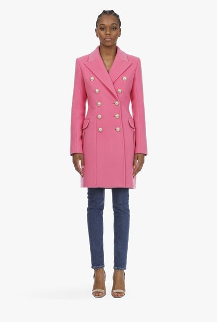 Double-breasted pink wool coat - 4