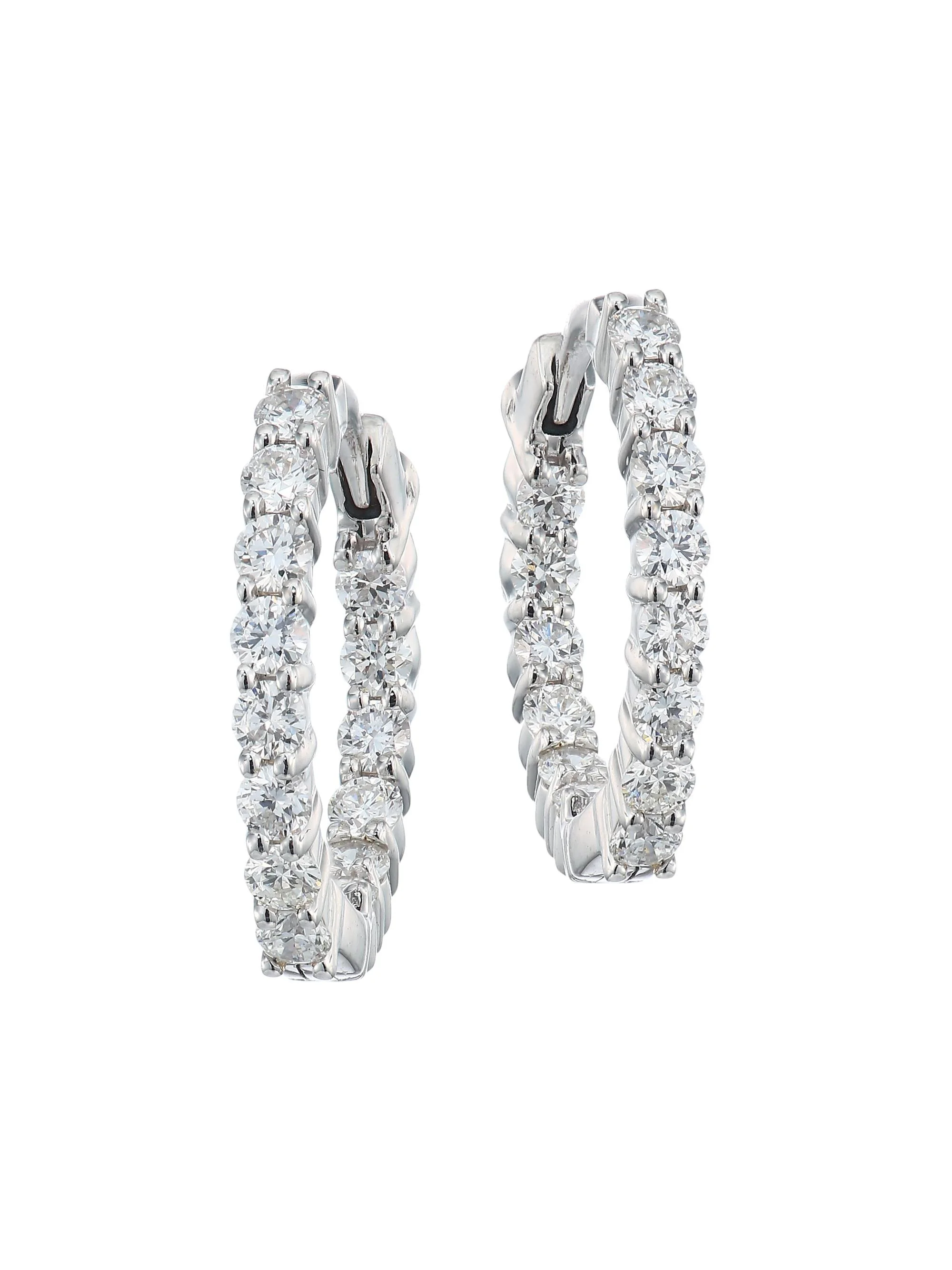 Women's 0.76 TCW Diamond & 18K White Gold Hoop Earrings/0.5" - White Gold - 1