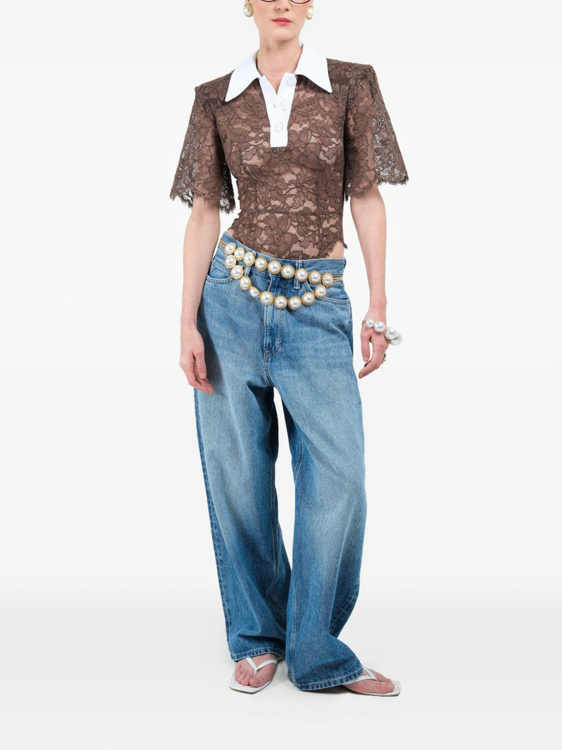 ROWEN ROSE lace short-sleeves polo shirt outlook