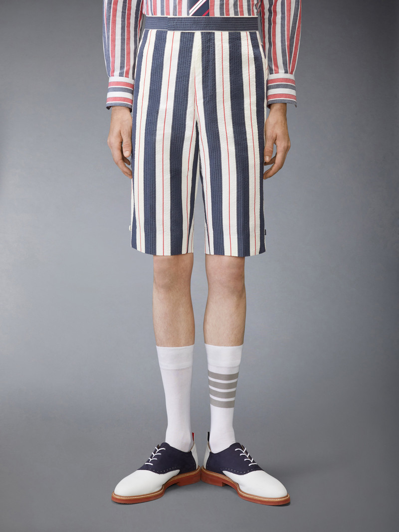Thom Browne STRIPED SEERSUCKER BACKSTRAP SHORTS outlook