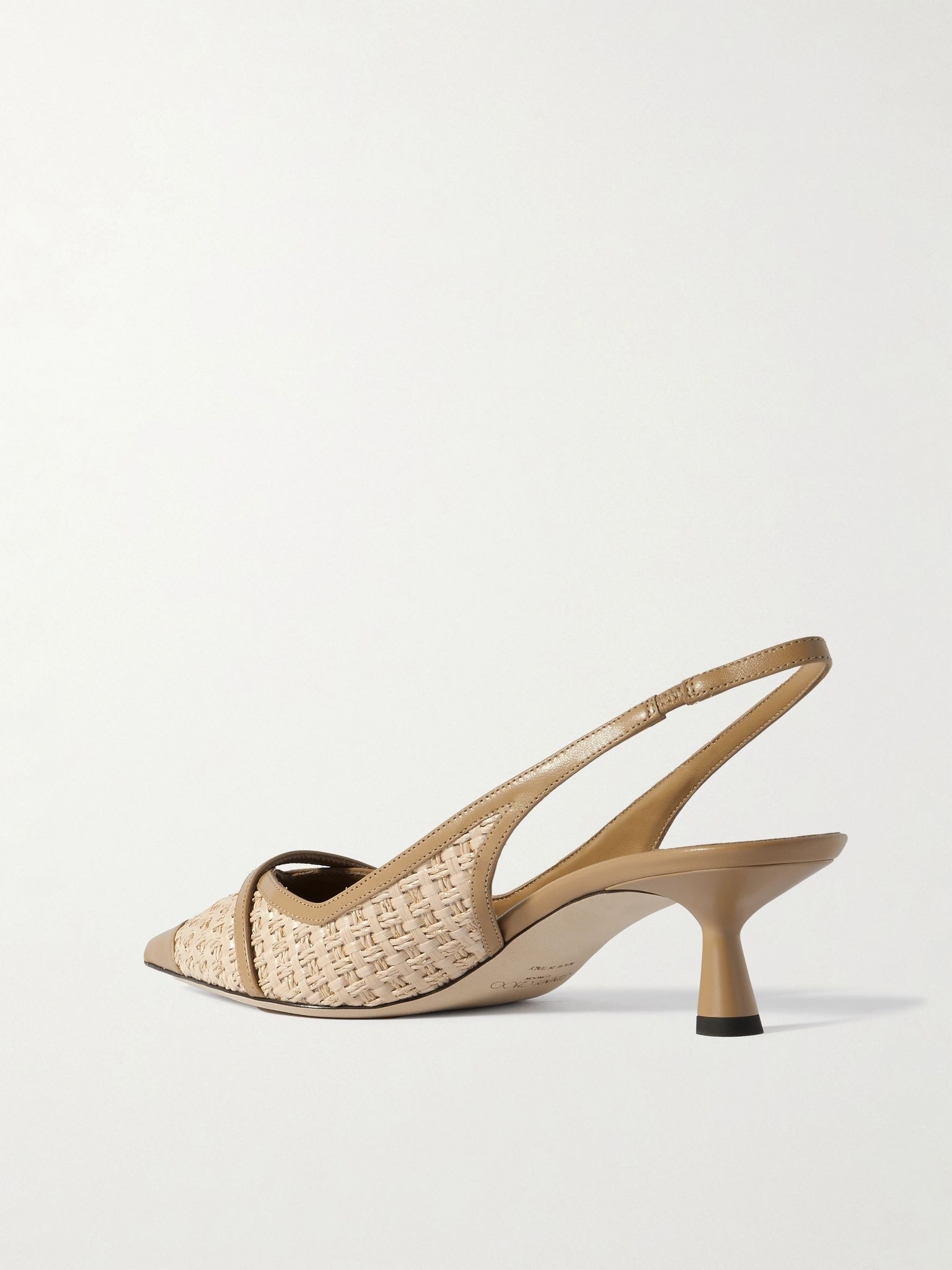 Amita 45 faux pearl-embellished leather-trimmed raffia slingback pumps Light brown - 3