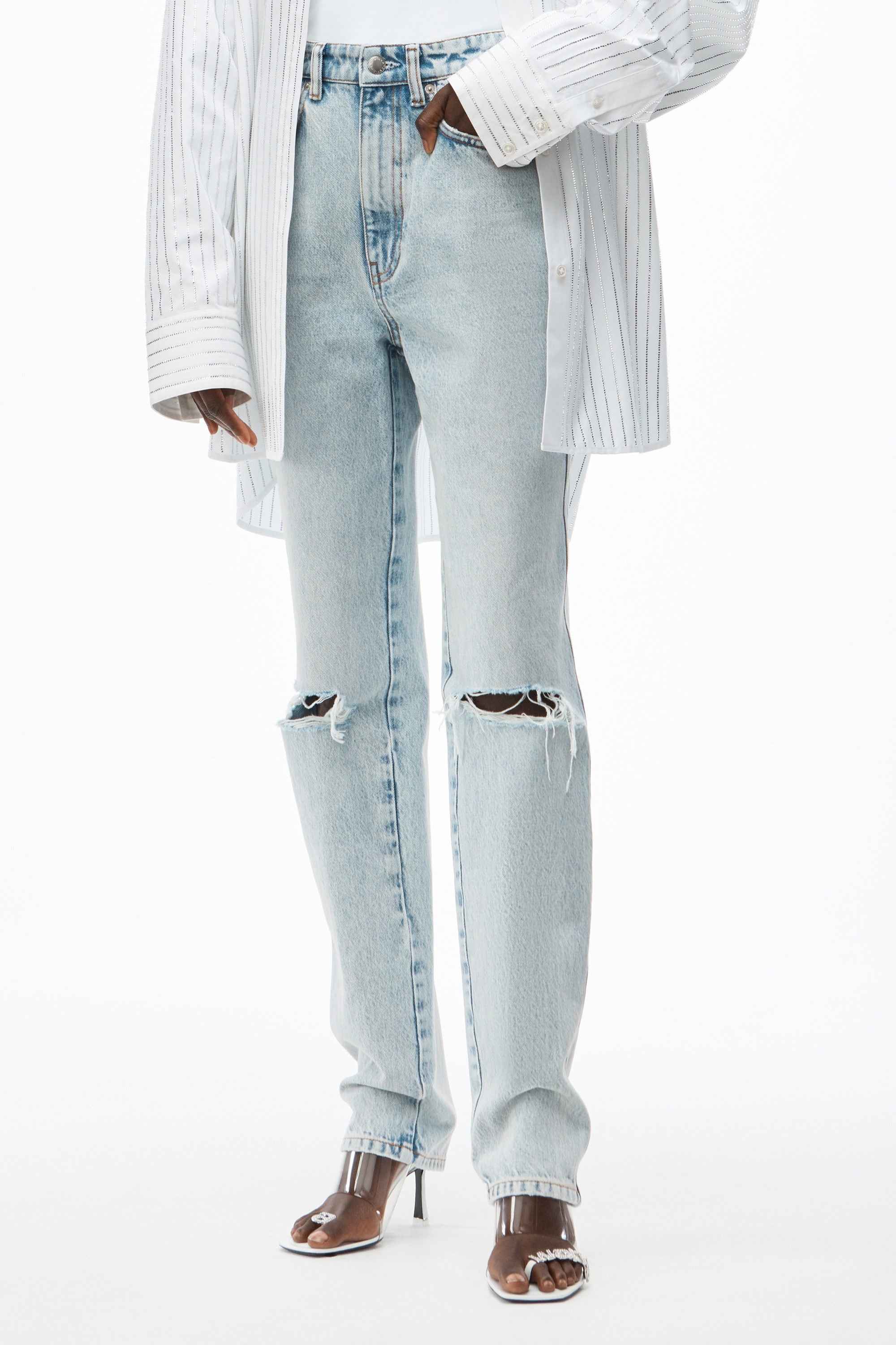 STOVEPIPE JEAN IN PEBBLE BLEACH DENIM - 5