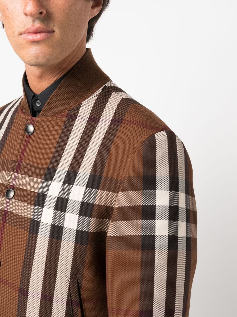 checked wool-blend bomber jacket - 5