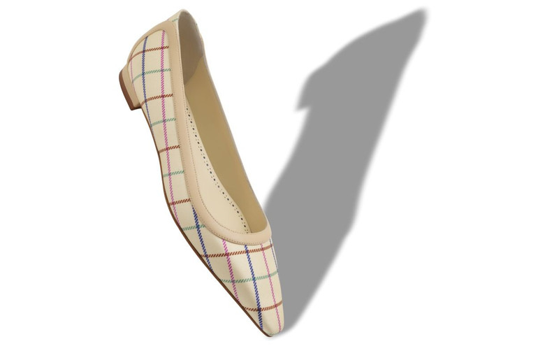 Manolo Blahnik Cream Silk Check Pumps outlook