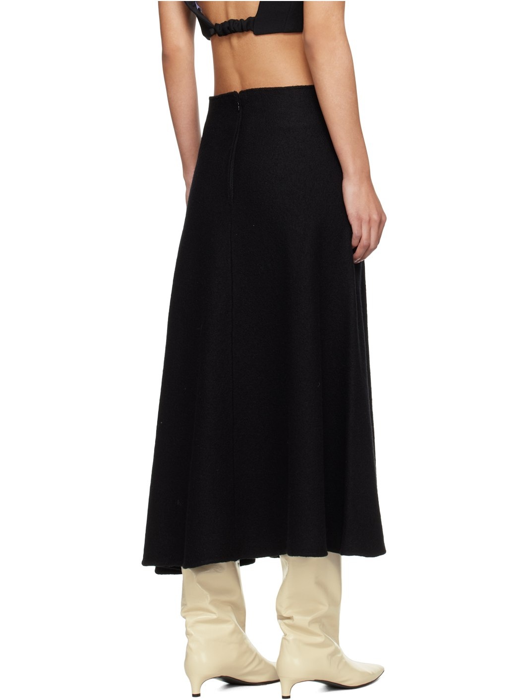 Black Asymmetric Hem Midi Skirt - 3