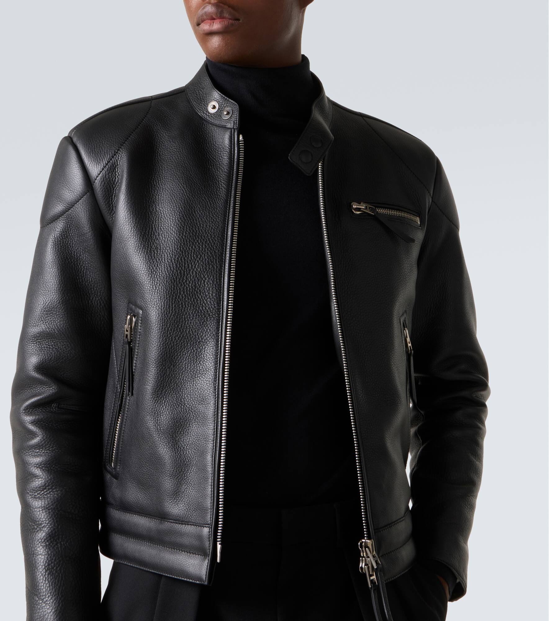 Leather biker jacket - 5