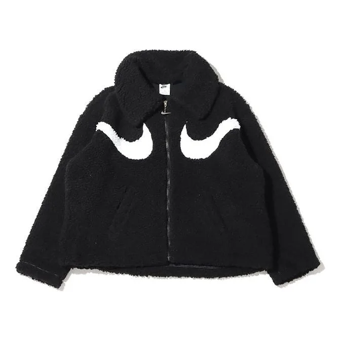 (WMNS) Nike Logo Printing Solid Color Athleisure Casual Sports Lamb's Wool Black Jacket DD5621-010 - 1