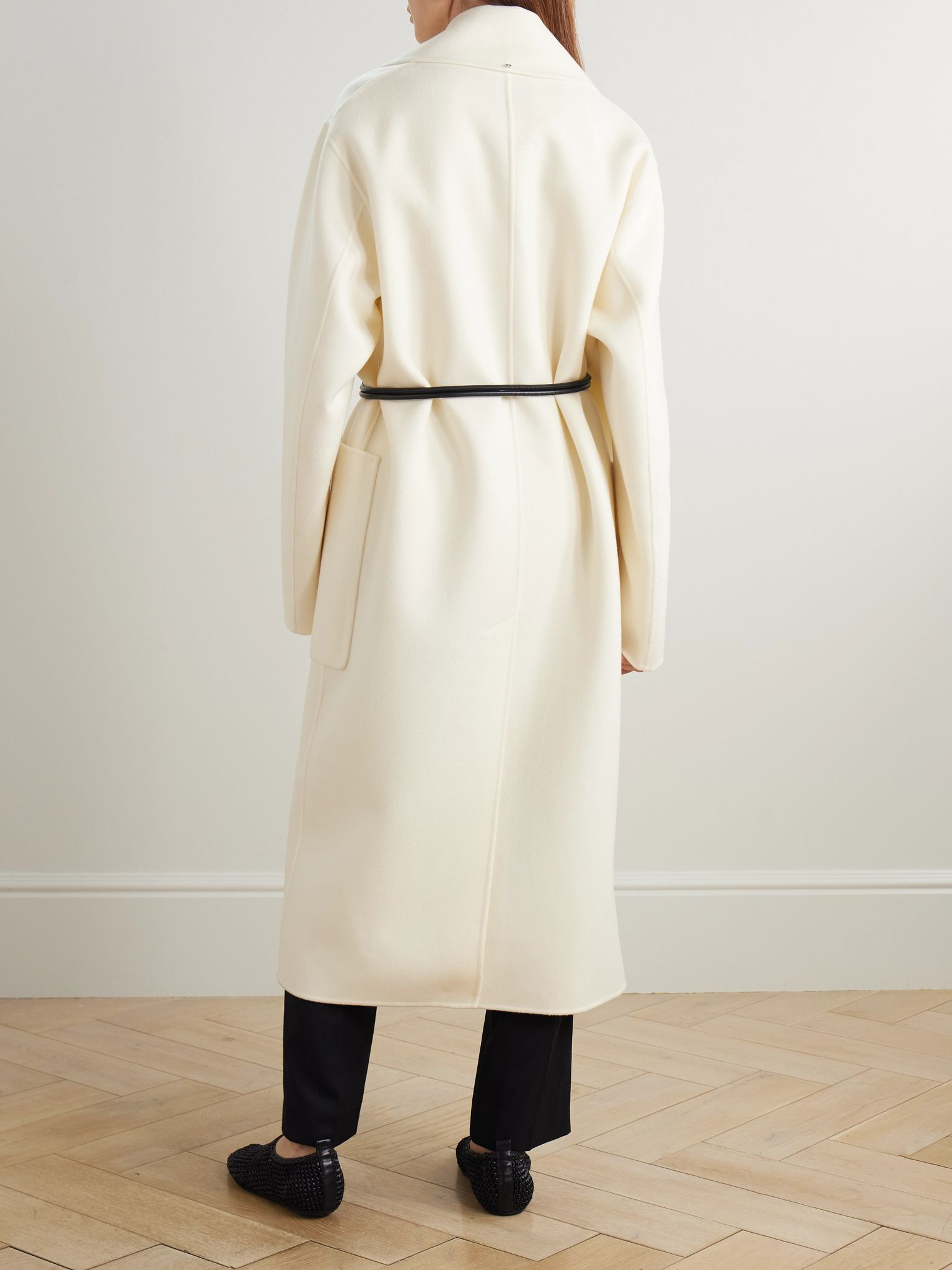 Abate leather-trimmed wool-felt coat Ecru - 4